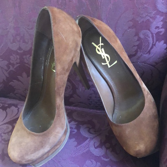 YSL Caramel Brown Tribute Suede Pump - Picture 3 of 9